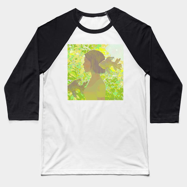 Forest Girl and Goldfish Baseball T-Shirt by Afterblossom